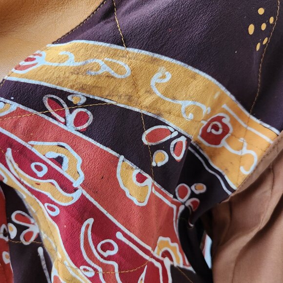 Vintage Nadya Bali Handmade Leather Batik Tribal Reversible Jacket Brown - Picture 15 of 16